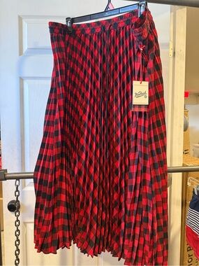 Woolrich Red and Black Plaid Pleated Maxi Skirt